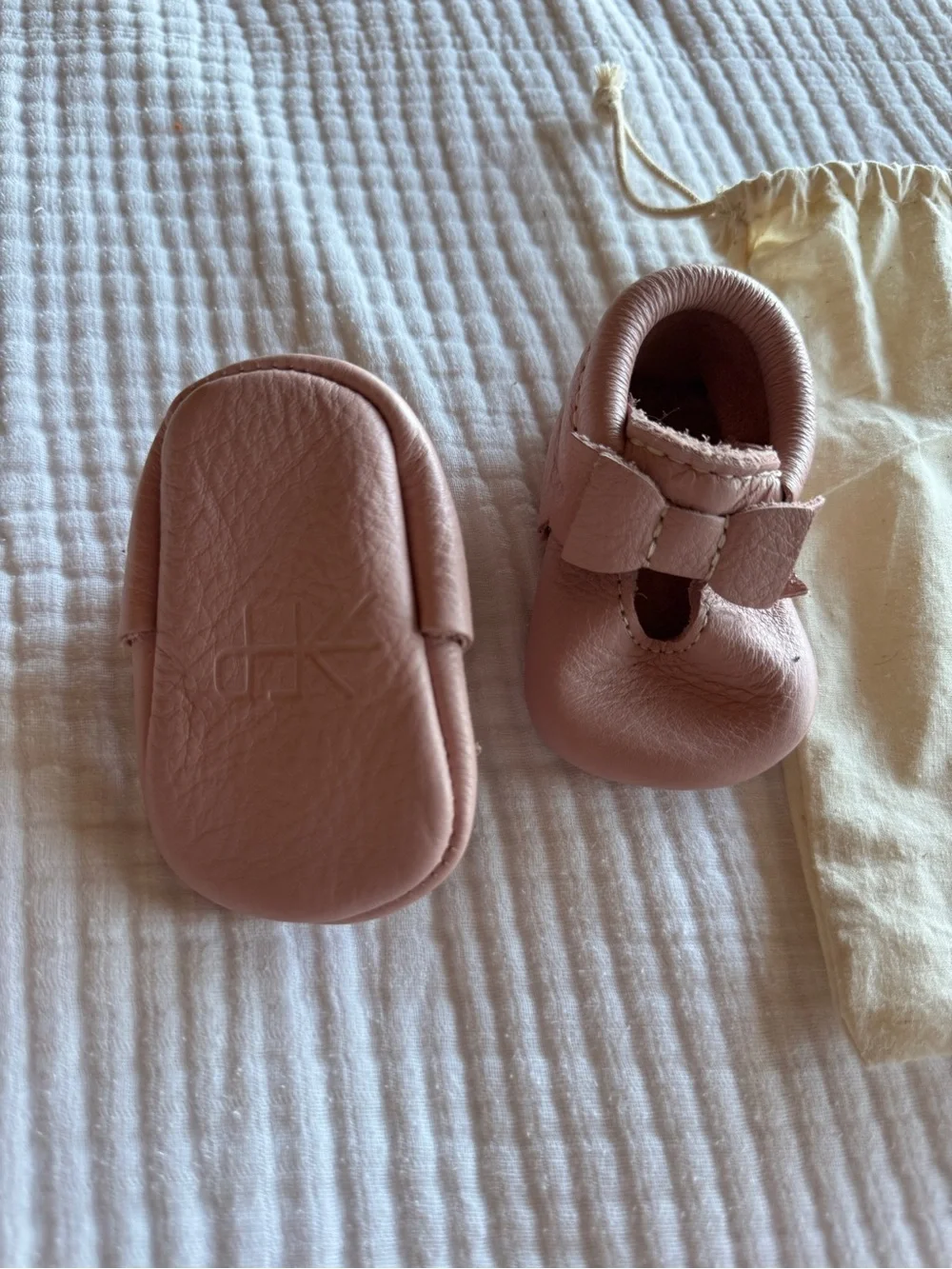 Freshly Picked Blush Pink Leather Baby Moccasins with Bow